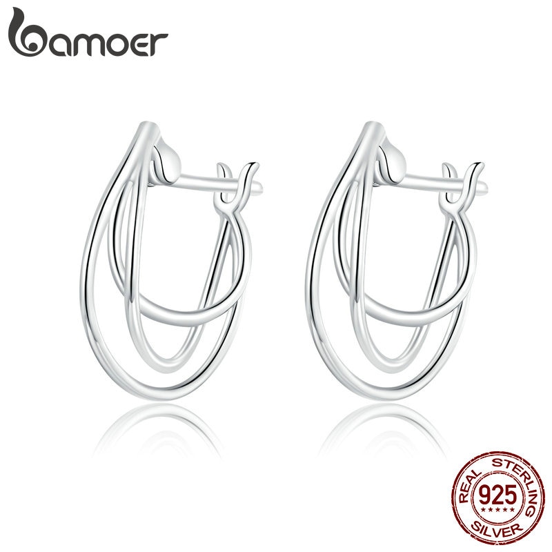 Bamoer 925 Sterling Silver Intertwined Lines Brincos De Argola Francês Para Mulheres Minimalista Simples Boucle Oreille BSE443 - Oferta na Shopee