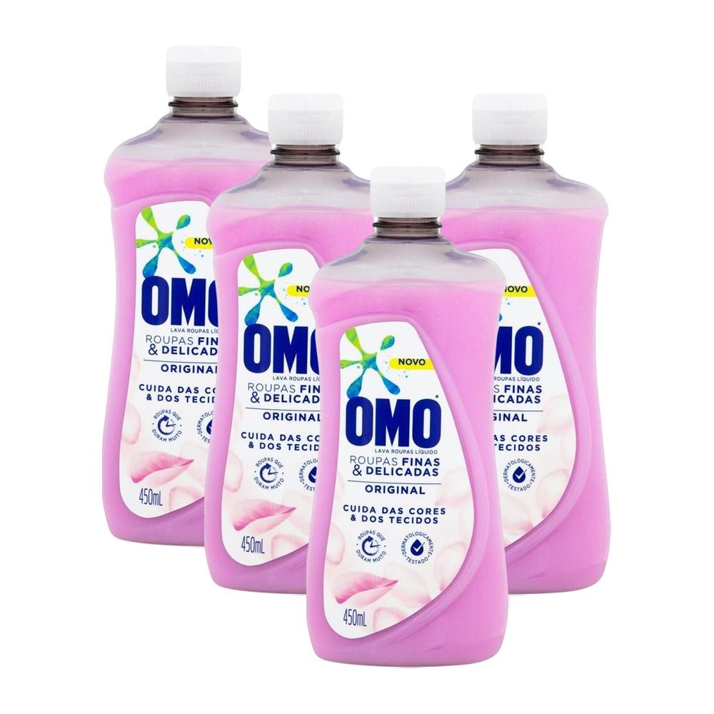 Kit 4 Lava-Roupas Omo Líquido Roupas Finas e Delicadas Original 450ml - Oferta na Shopee