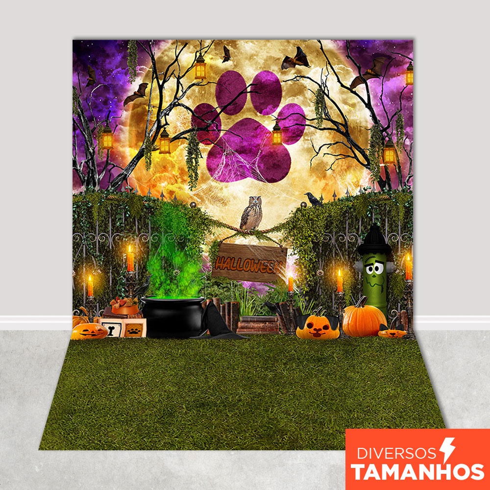 Fundo Fotográfico Pet Halloween Cenário Floresta Painel Em Tecido Sublimado 1