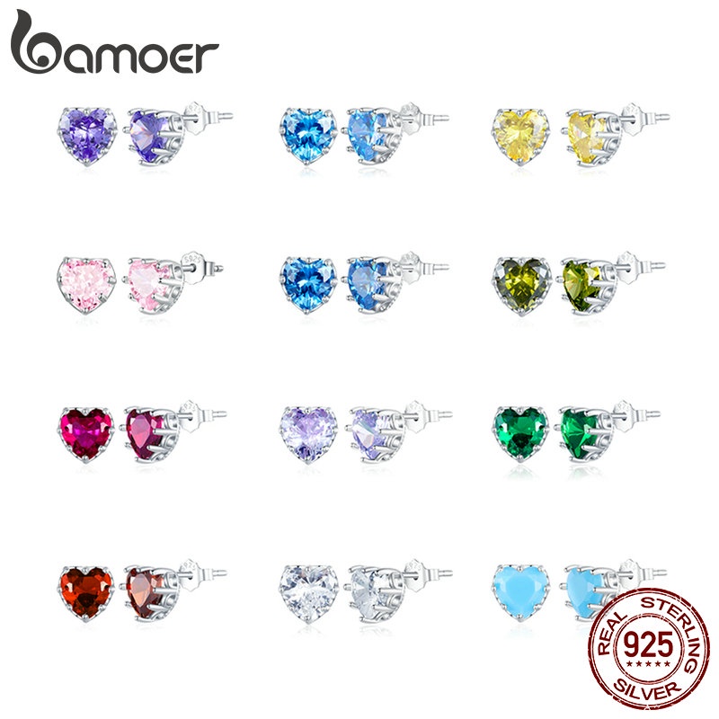 Bamoer 925 Prata 1 Par De Brincos De Pedra De Nascimento Jóias De Moda Para Mulheres Presentes De Aniversário - Oferta na Shopee