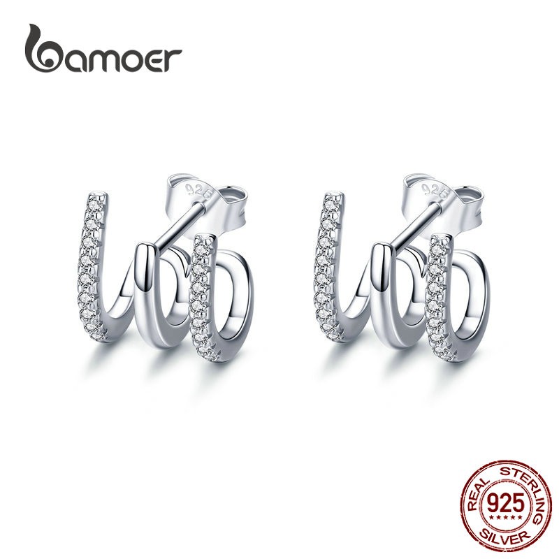Bamoer Brincos De Torção/Prata Esterlina 925 Para Mulheres CZ Acessórios Da Moda SCE585 - Oferta na Shopee