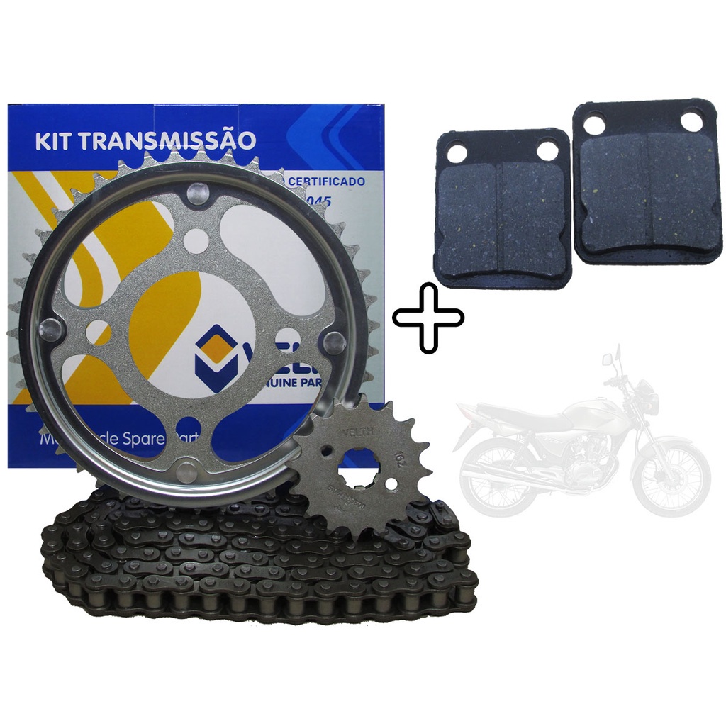 Kit Transmissão Completo Velth para Titan 150 Coroa Corrente Pinhão + Pastilha de Freio Dianteiro até 2008 Barato Custo Benefício - Oferta na Shopee