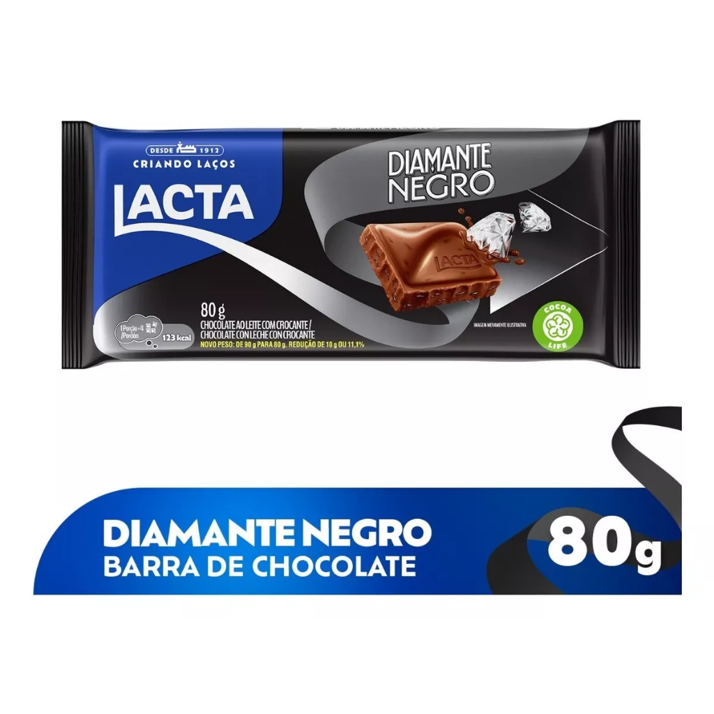 Chocolate Lacta Ao Leite Diamante Negro 80g - Oferta na Shopee