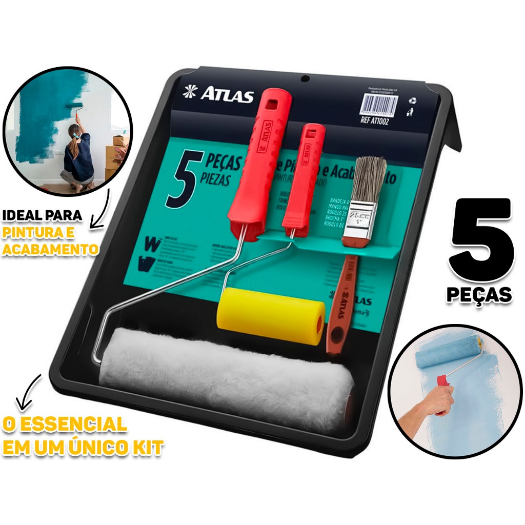 Kit Pintura E Decoração Completo Teto Parede Multiuso Rolo Bandeja Pincel Rolinho 5 Peças Atlas Original Kit Pintura E Decoração Completo Teto Parede Multiuso Rolo Bandeja Pincel Rolinho 5 Peças Atlas Original - Oferta na Shopee