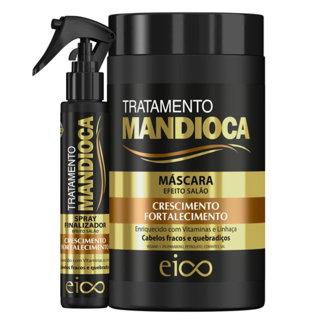 Kit Eico Mandioca Máscara Tratamento Fortalecimento Crescimento 1kg + Spray Proteção Térmica Ação 12 em 1 120ml - Oferta na Shopee