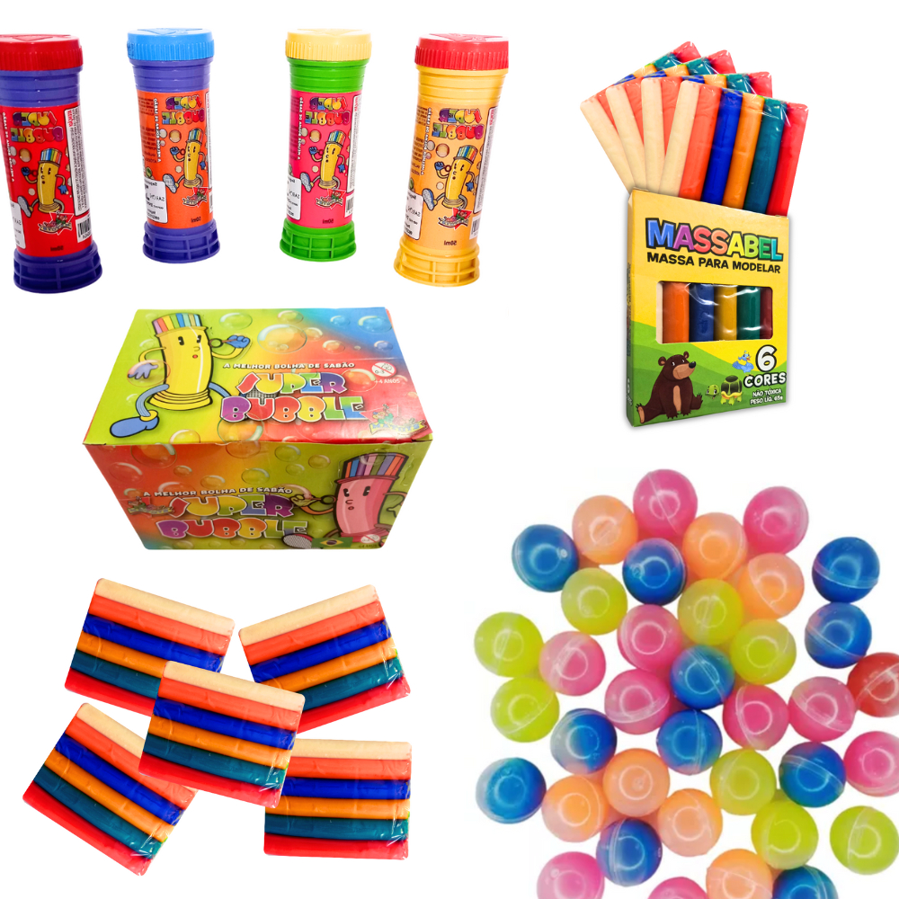 Kit 30 Caixas Massinha De Modelar + 30 Geleca Slime + 30 Bolha De Sabão + Lembrancinha Festa Criança - Oferta na Shopee