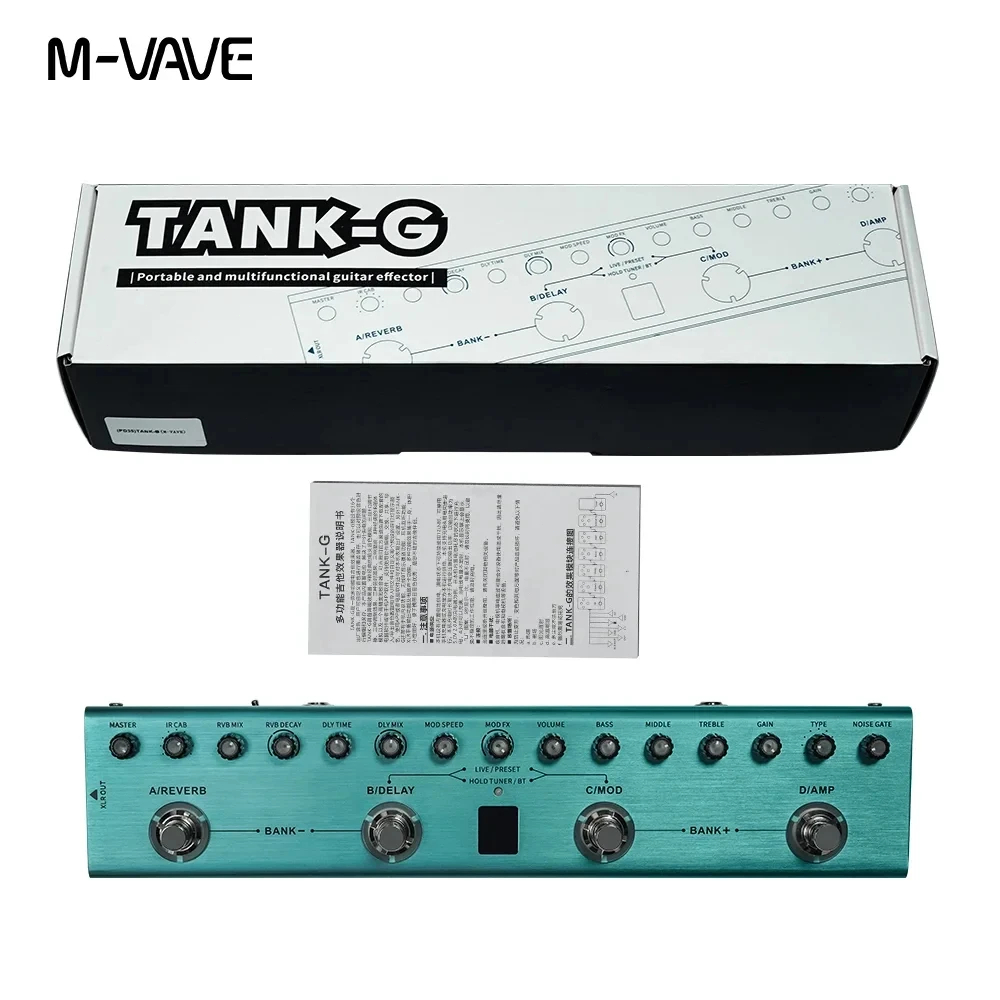 Pedal Multiefeitos para Guitarra M-VAVE Tank-G Recarregável 36 predefinições 9 slots de pré-amplificador 8 slots - Oferta na Shopee