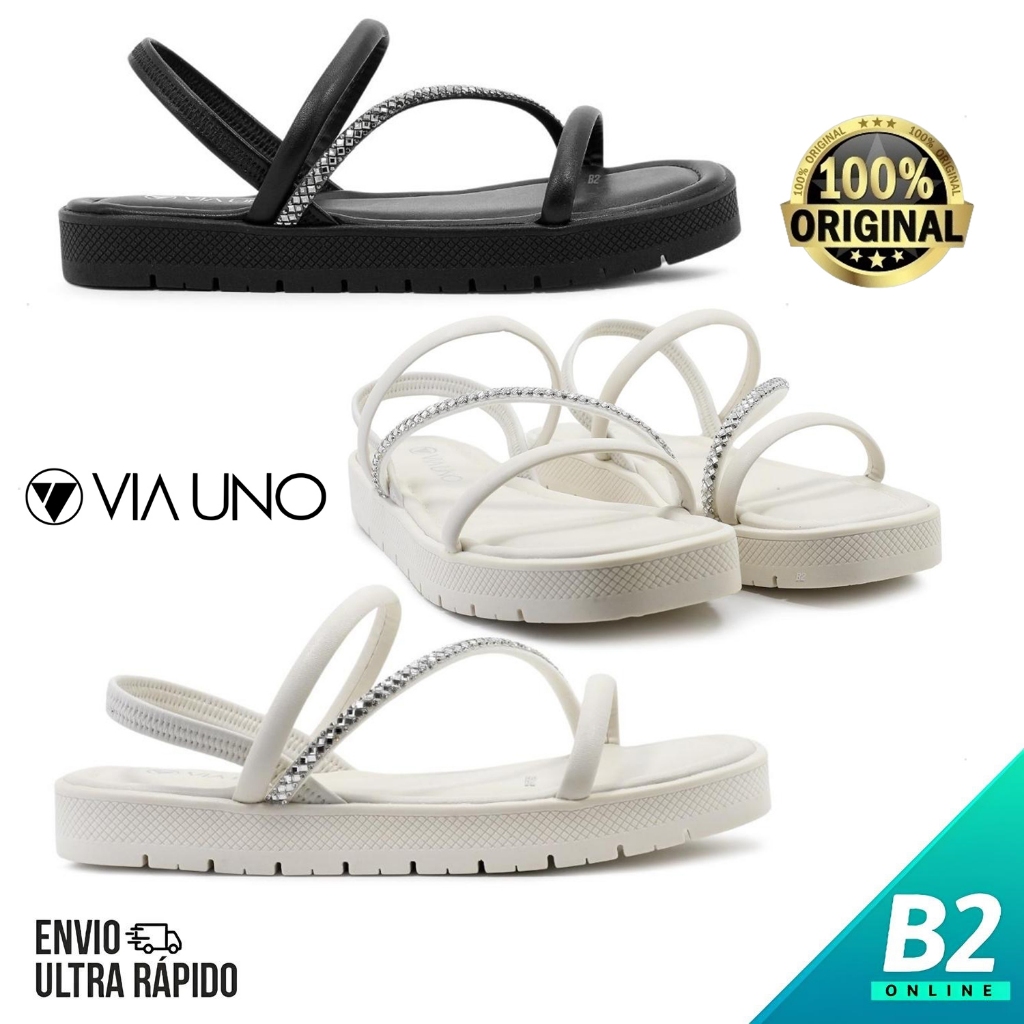 Sandália Papete Via Uno Tira Brilhante Feminina Original Com Nota Fiscal e Garantia - Oferta na Shopee