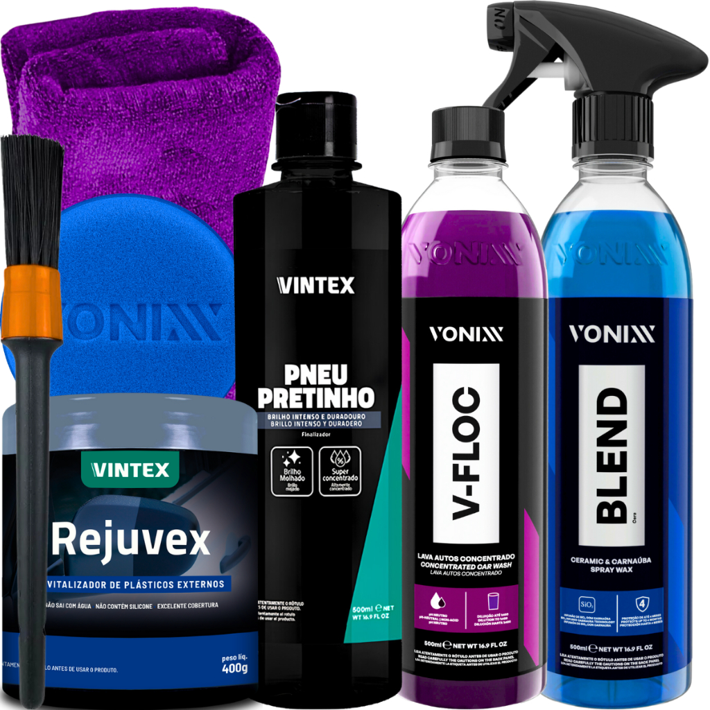 Kit Rejuvex Restaurador V-Floc Shampoo Cera Blend Spray Pneu Pretinho Vonixx Kit Rejuvex Restaurador V-Floc Shampoo Cera Blend Spray Pneu Pretinho Vonixx - Oferta na Shopee