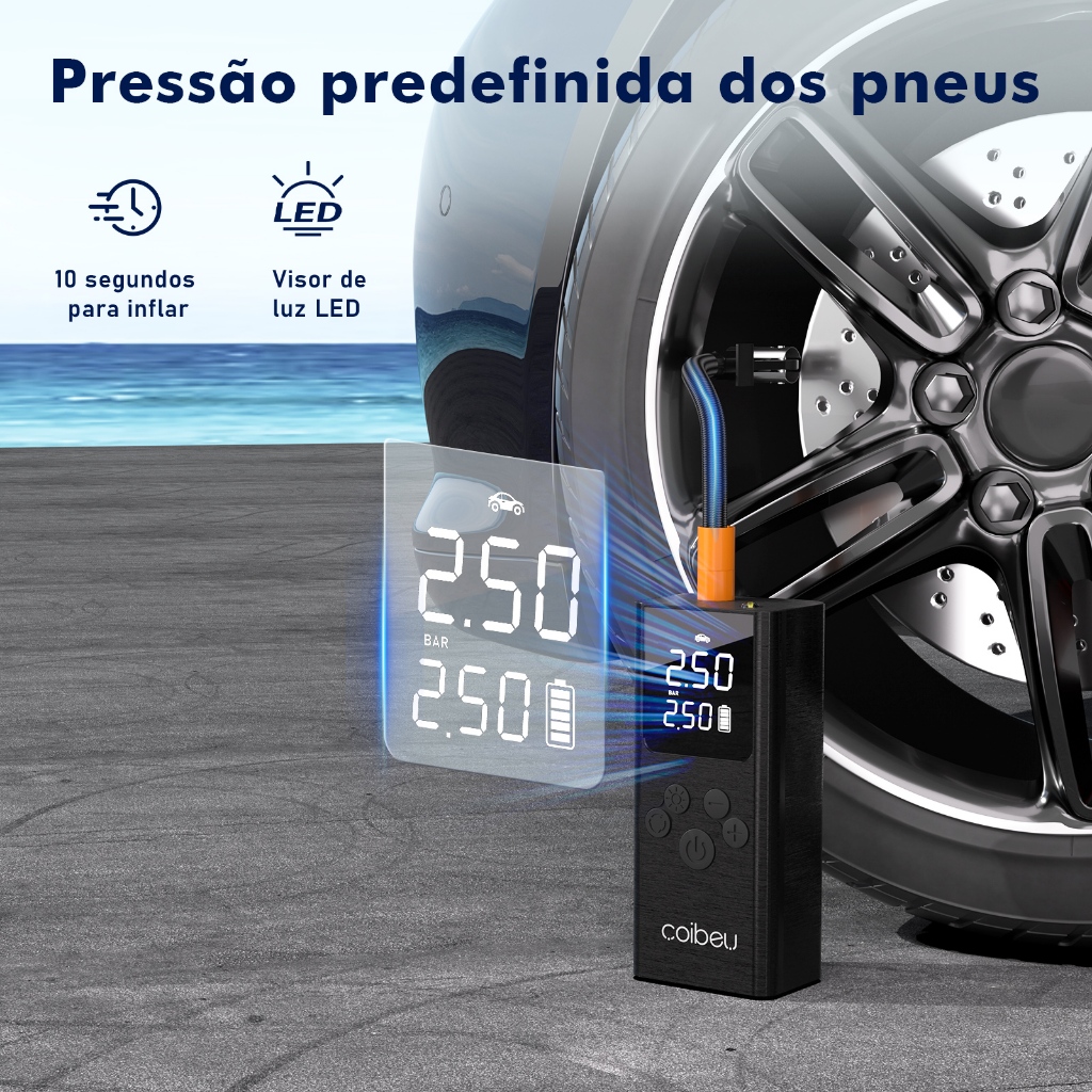 COIBEU Mini Compressor de Ar Portatil Recarregavél Digital USB Calibrador Pneu Equipado com LED iluminação - Oferta na Shopee
