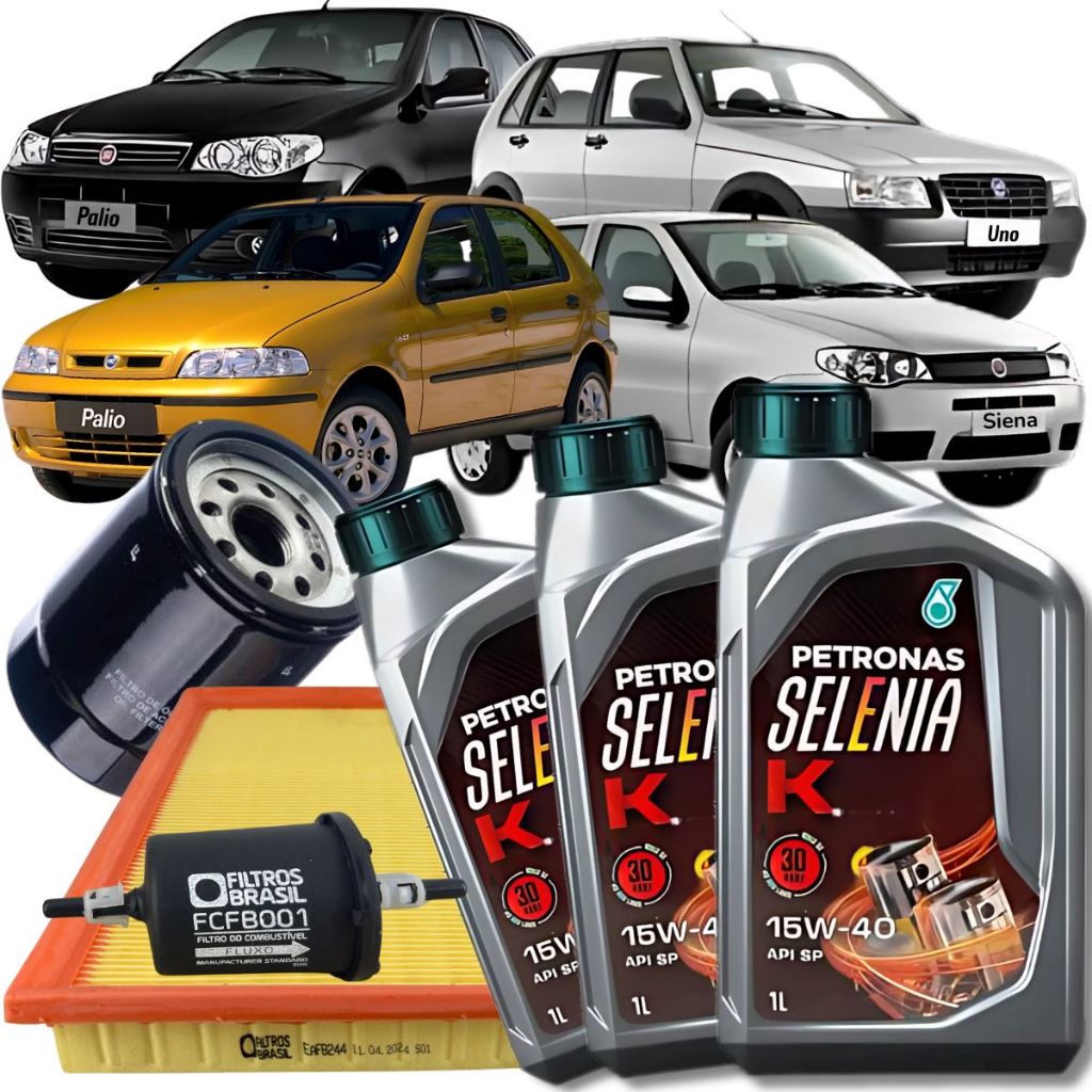 Kit Revisão Óleo e Filtros - Fiat Palio / Siena / Idea 1.0 1.3 1.4 Fire - 15W40 Petronas Kit Revisão Óleo e Filtros - Fiat Palio / Siena / Idea 1.0 1.3 1.4 Fire - 15W40 Petronas - Oferta na Shopee