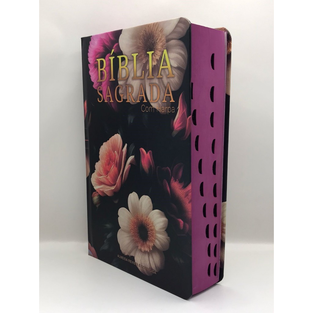 Bíblia Sagrada Tamanho Grande com Harpa Palavras de Jesus em Vermelho Capa Dura Floral Preta - Oferta na Shopee