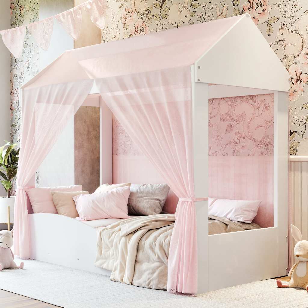 Mini Infantil Cama Montessoriana Colina MDF com Voal Rosa para Quarto de Menina - Oferta na Shopee
