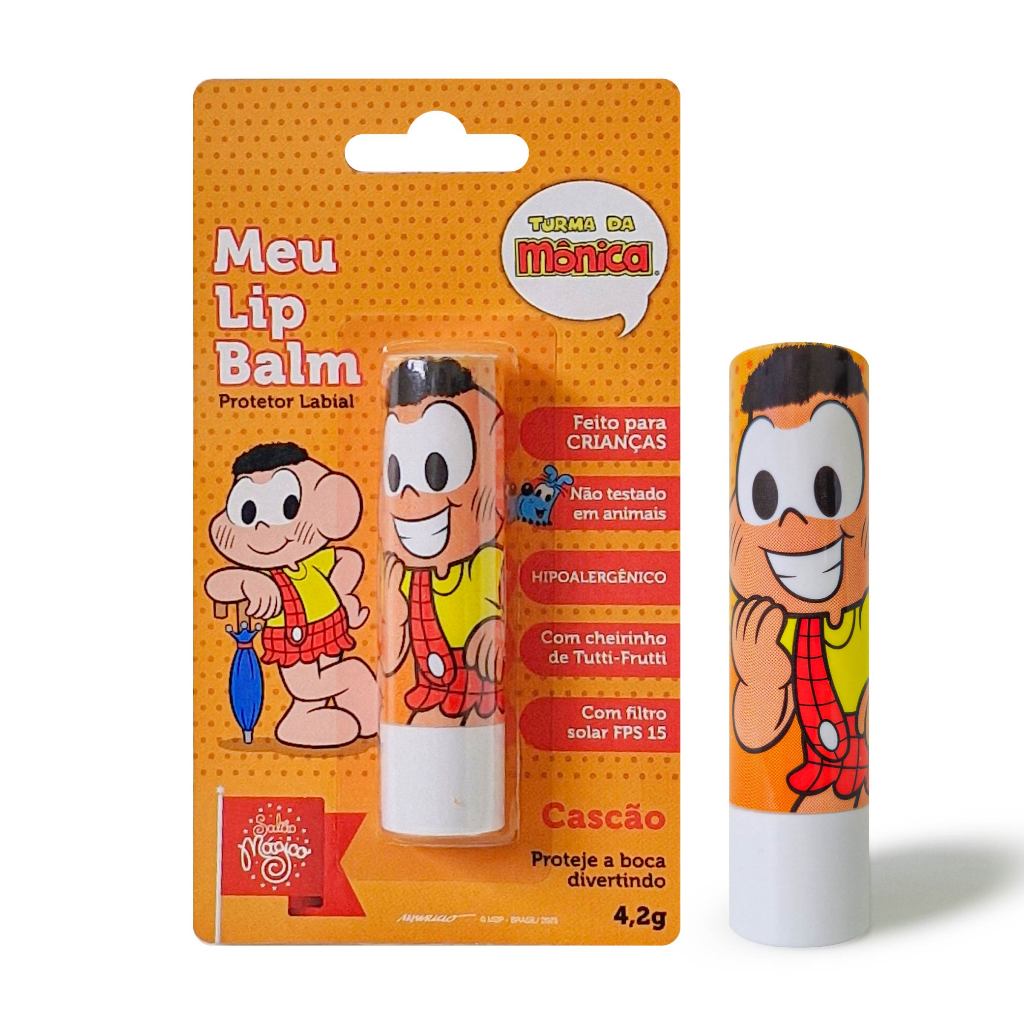Meu Lip Balm Infantil Tutti - Fruti Turma da Mônica Cascão Branco Incolor Protetor Labial FPS 15 Hipoalergênico 4