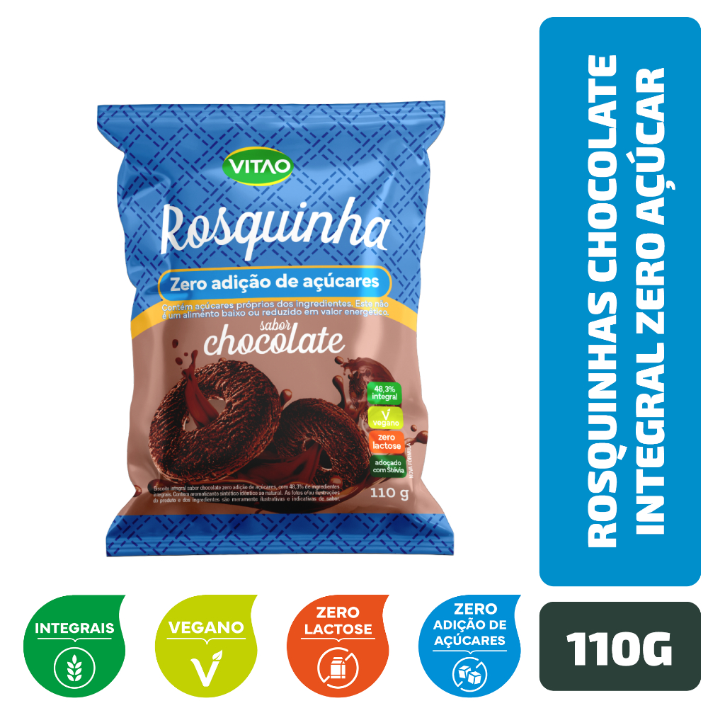 Rosquinhas Chocolate Integral Zero Açúcar Vitao 110 g - Oferta na Shopee