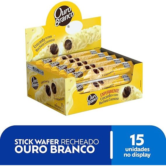 Display Stick Wafer Recheado Ouro Branco 25g - Display 15 Unidades - Oferta na Shopee