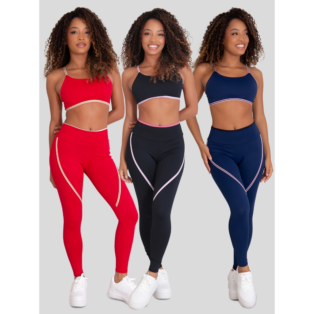 Kit 3 Calças Leggings de Poliamida Fitness Cintura Alta Tekla Moda Feminina - Oferta na Shopee