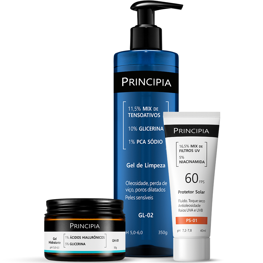 Principia Kit Rotina Essencial Gel hidratante GH-01 + Protetor Solar PS-01 FPS60 + Gel de Limpeza GL-02 Principia Kit Rotina Essencial Gel hidratante GH-01 + Protetor Solar PS-01 FPS60 + Gel de Limpeza GL-02