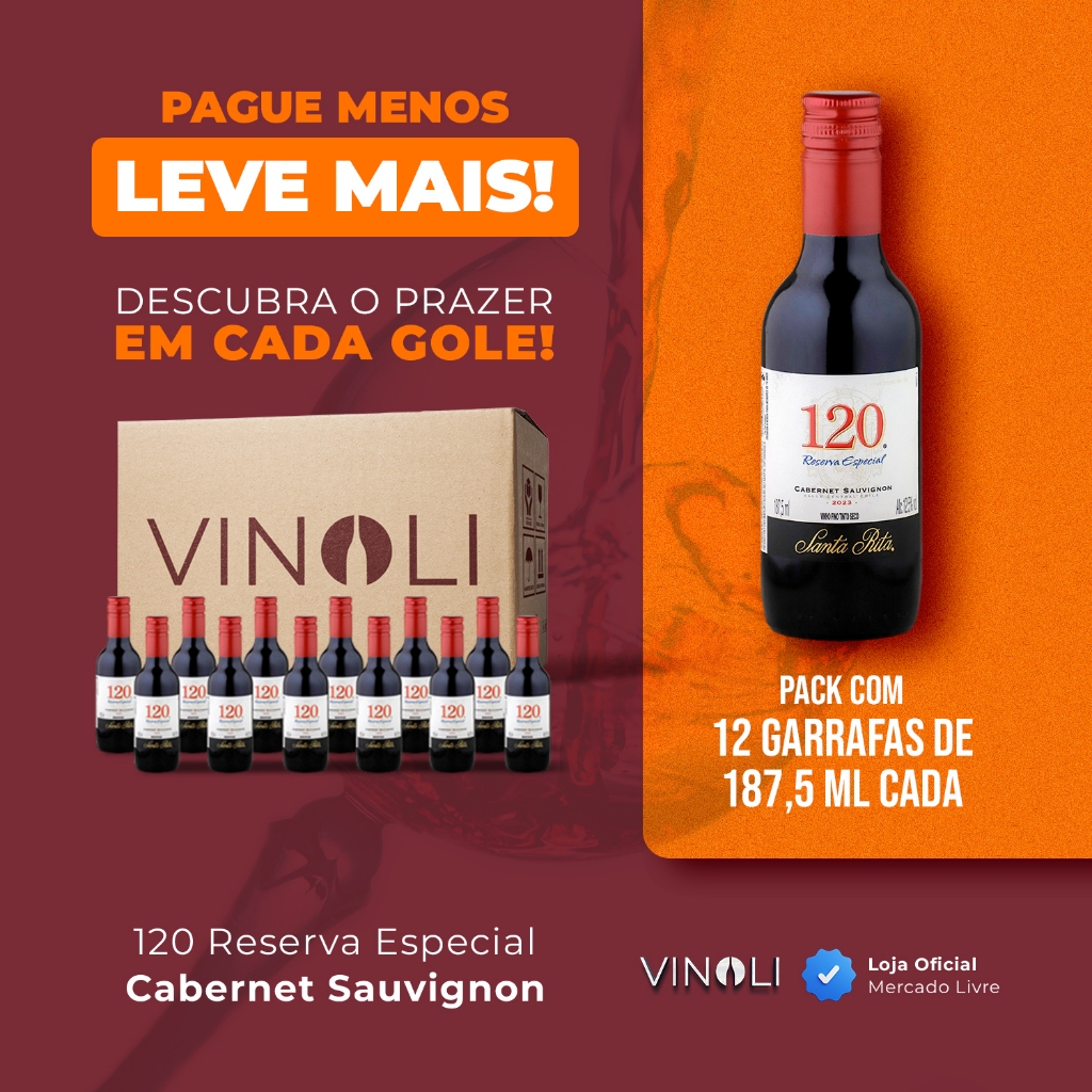 Kit Pack Vinho Chileno 120 Reserva Cabernet Sauvignon Tinto 12 x187