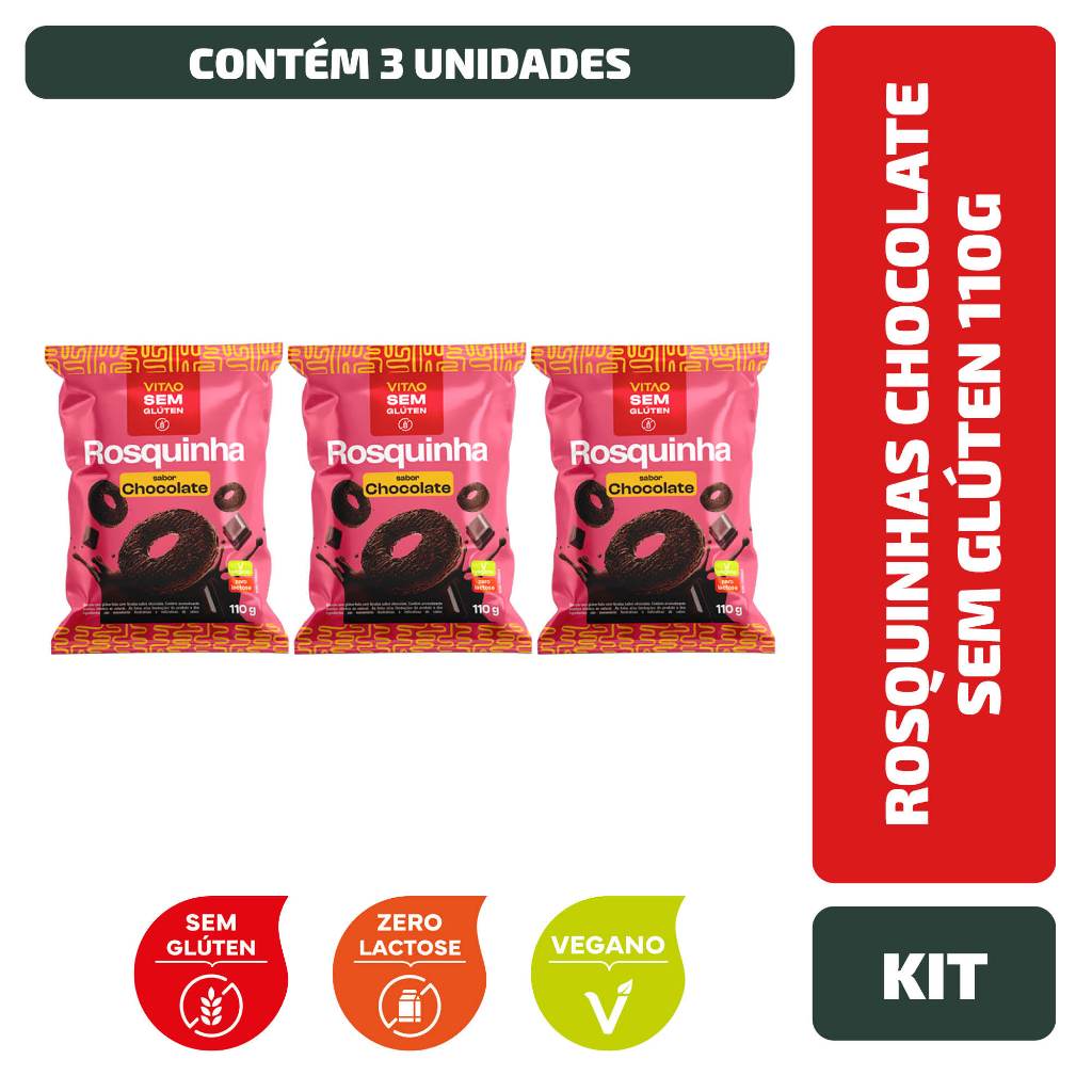 Rosquinhas Chocolate Sem Glúten 110G - 3 Unidades - Oferta na Shopee