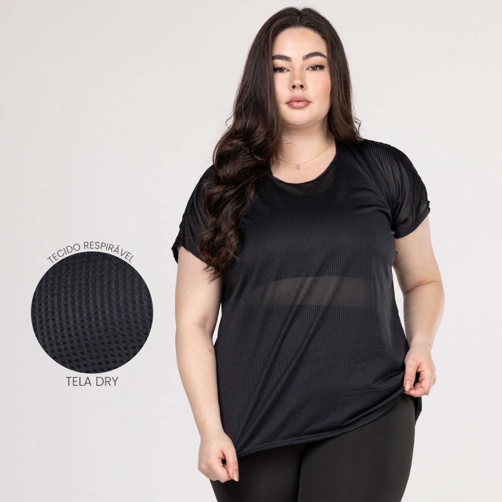Blusa plus size feminina academia camiseta dry musculação caminhada - Oferta na Shopee
