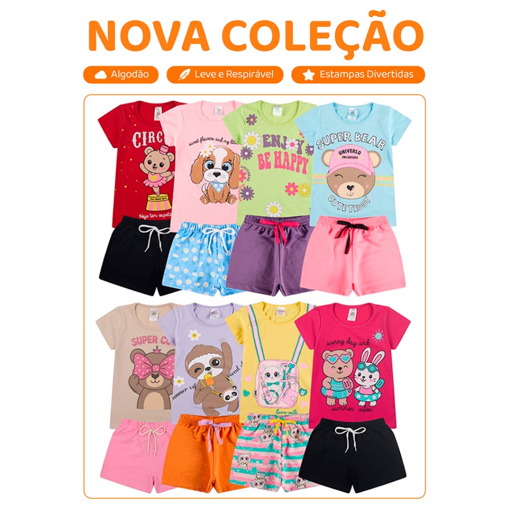 Kit Bebe 20 Peças De Roupas Menina Infantil - 10 Conjuntos de verão - 10 Blusas + 10 bermudas Shorts Feminino Calor - Oferta na Shopee