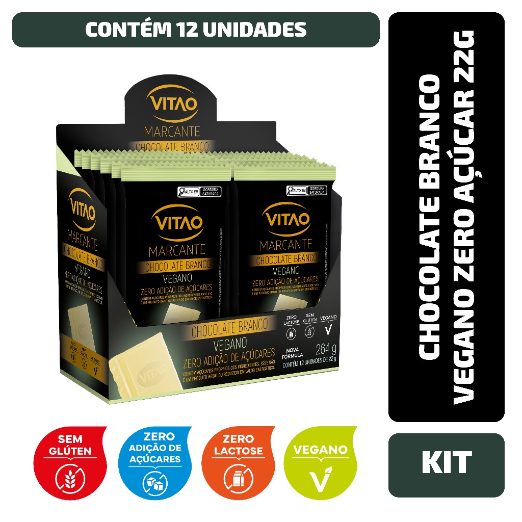 Kit Chocolate Branco Vegano Zero Açúcar Marcante 22G - 12 Unidades - Oferta na Shopee