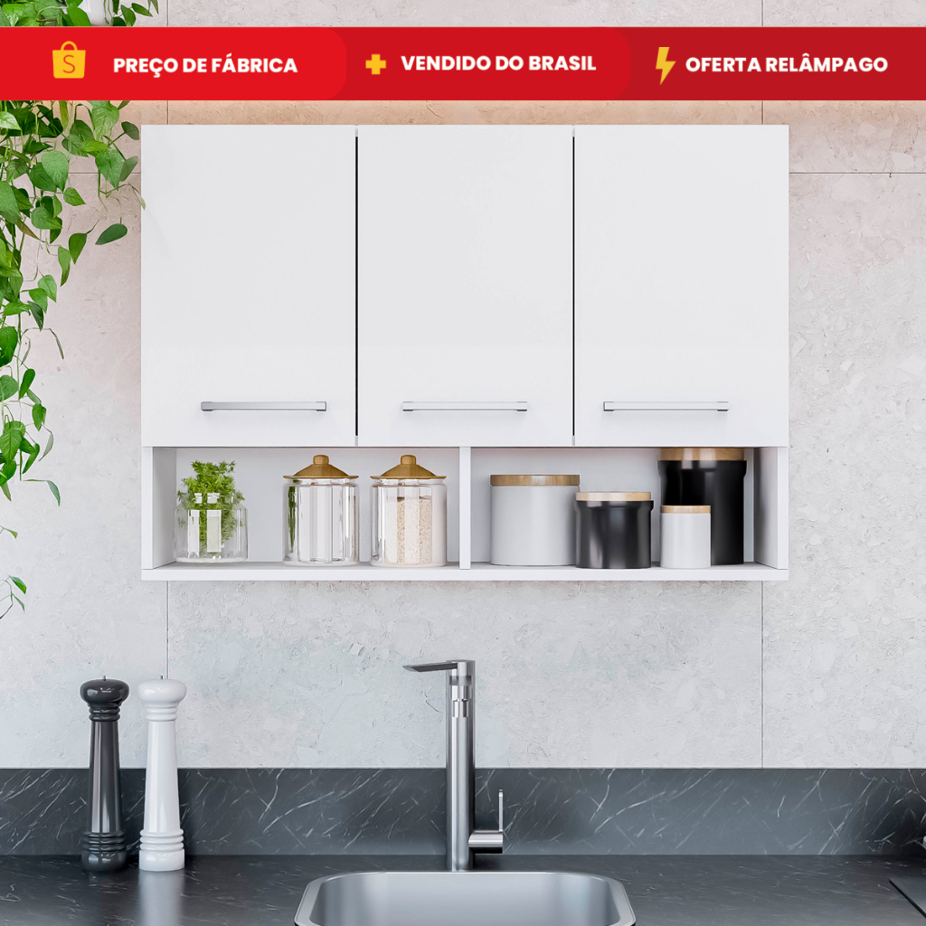 Armário 3 Portas Organizador Multiuso Aéreo Facil Montagem Cozinha Lavanderia Móveis Bonatto - Oferta na Shopee