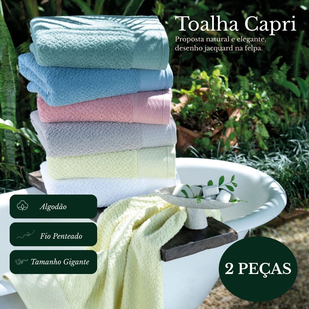 Jogo de Toalha Banhão Gigante Fio Penteado 2 Peças Grossa 430g/m2 100% Algodão Capri Hotel Atlantica - Oferta na Shopee