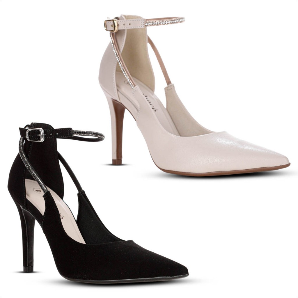 Scarpin Feminino Salto Alto Fino com Fivela e Strass - Sapato Elegante Bebecê Moda Social Festa - Oferta na Shopee