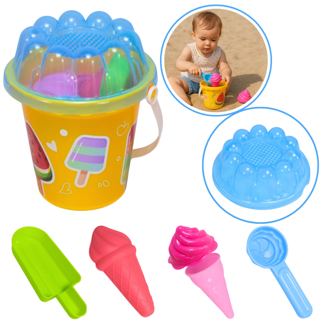 Baldinho de Praia Infantil com Moldes de Sorvete - Castela Baldinho de Praia Infantil com Moldes de Sorvete - Castela - Oferta na Shopee