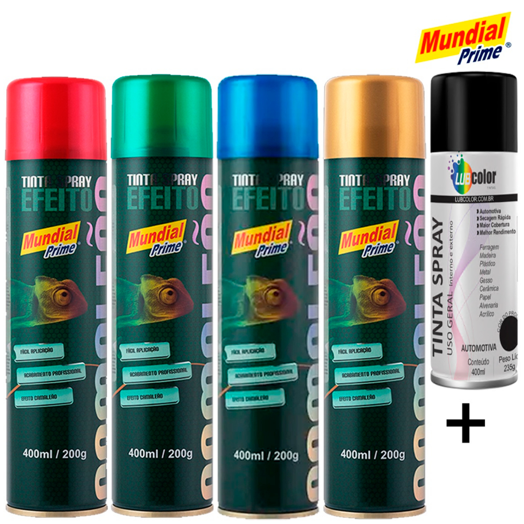 Kit Tinta Spray Efeito Camaleão + Preto Fosco Para Fundo Bike Plástico Metal Isopor Multiuso Kit Tinta Spray Efeito Camaleão + Preto Fosco Para Fundo Bike Plástico Metal Isopor Multiuso - Oferta na Shopee