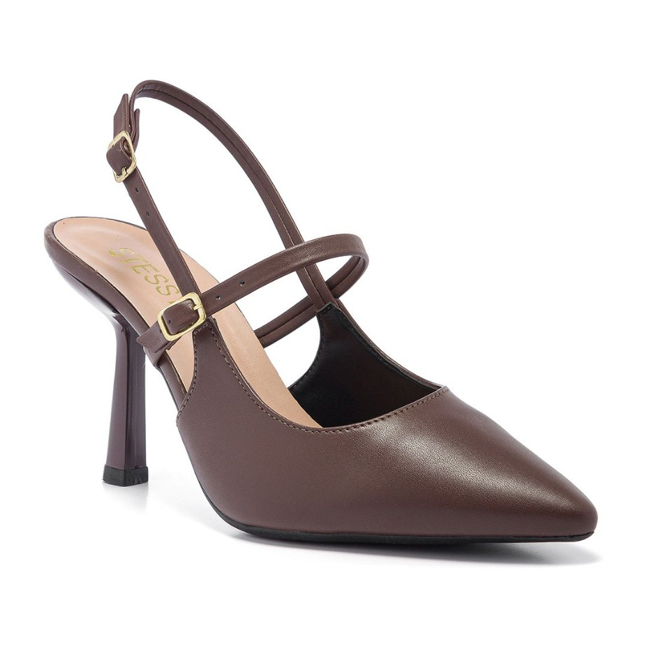 Scarpin Slingback Feminino Stessy Shoes Salto Alto Bico Fino Fivela Elegante e Confortável Marrom - Oferta na Shopee