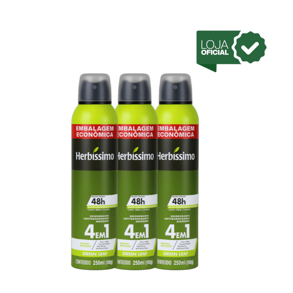 Kit 3 unidades -  Desodorante Aerosol Antitranspirante Herbíssimo Green Leaf 250Ml | Embalagem Econômica - Oferta na Shopee