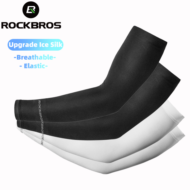 Rockbros Manguito Ciclismo Protecção Solar UV50+ Ice Silk Frio Respirável 2-Cors Preto/Branco - Oferta na Shopee