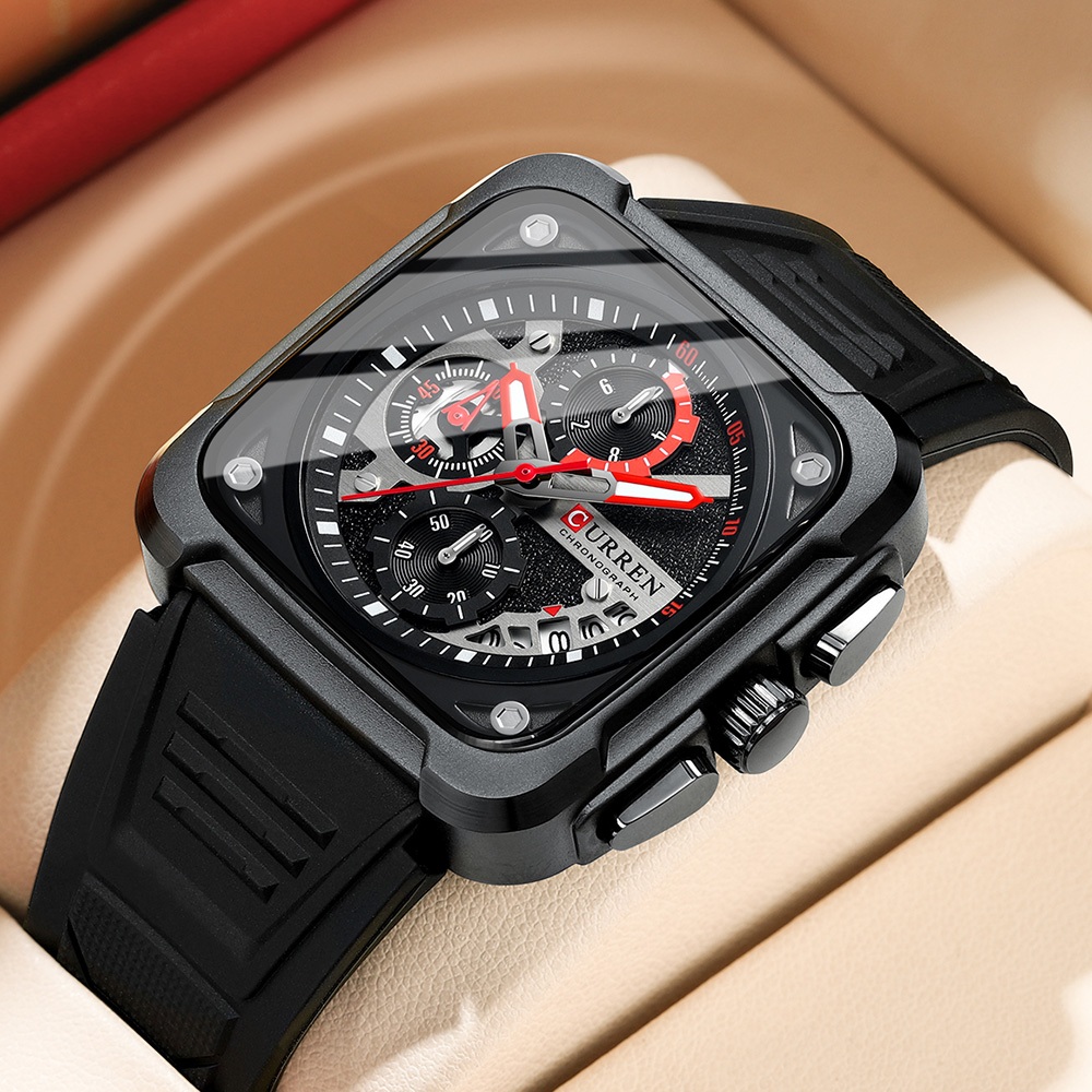 CURREN Marca Original Genuína Multifuncional Quadrado Cronógrafo Calendário Luminoso Pulseira De Silicone Casual Negócio - Oferta na Shopee