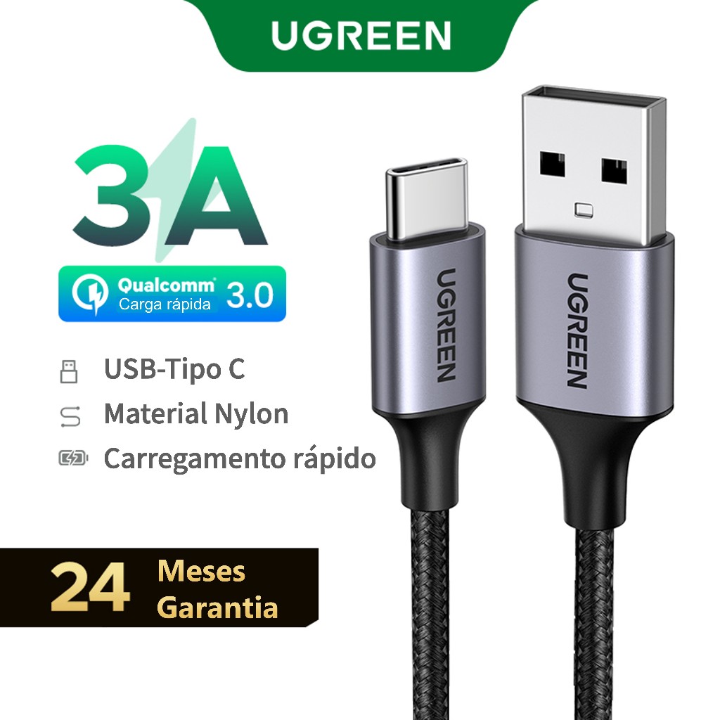 UGREEN USB 3A Type C Cable Support QC 3.0 Fast Charging Cabo Tipo C Nylon Braid Data Cable for Samsung/HUAWEI - Oferta na Shopee
