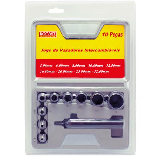 Jogo de Vazadores Intercambiáveis 10 peças 5,0 a 32,0mm 59,0017 ROCAST Jogo de Vazadores Intercambiáveis 10 peças 5