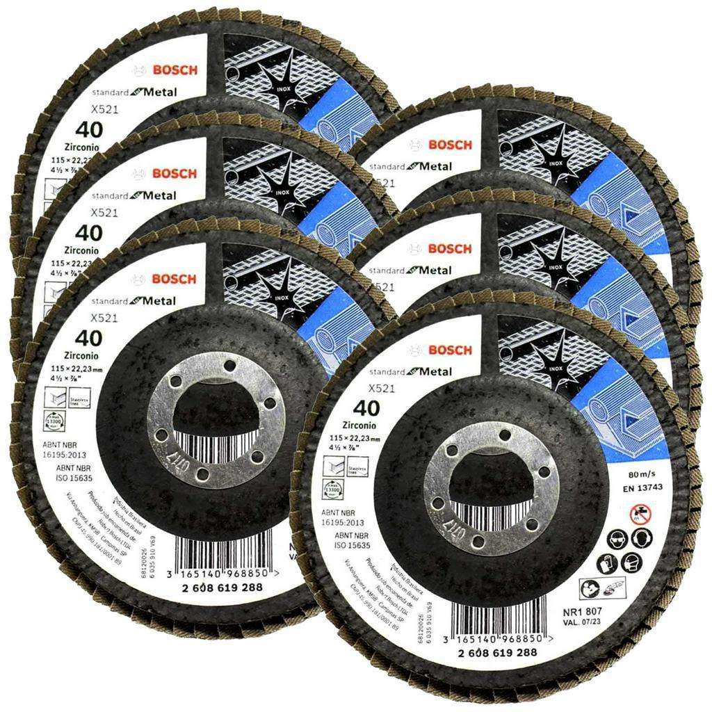 Discos Flap 115mm p/ Metal Bosch Grão 40 Kit com 6 Curvo Standard 4.1/2" Discos Flap 115mm p/ Metal Bosch Grão 40 Kit com 6 Curvo Standard 4.1/2" - Oferta na Shopee