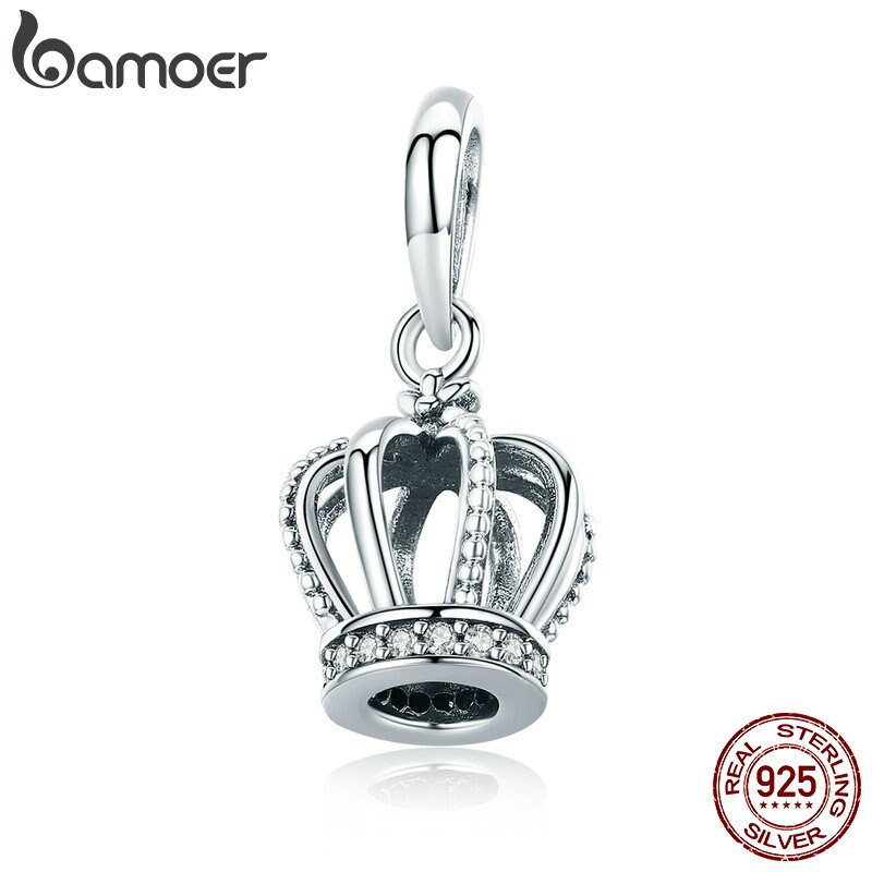 Bamoer Genuine 925 Sterling Silver Princesa Coroa Limpar Cz Encantos Pingente Fit Pulseiras & Colares Cadeia Jóias Finas Scc781 - Oferta na Shopee