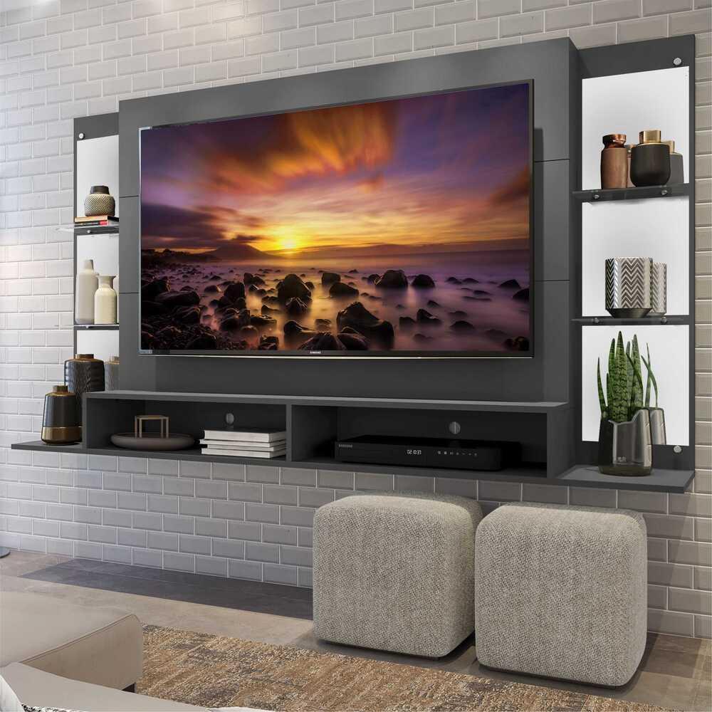 Painel TV 60" c/ Espelho e Prateleiras de Vidro Nairóbi Plus Multimóveis Grafite Painel TV 60" c/ Espelho e Prateleiras de Vidro Nairóbi Plus Multimóveis Grafite - Oferta na Shopee