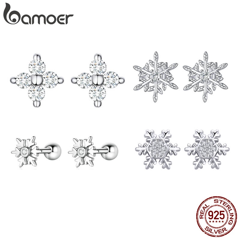 Brincos Bamoer Prata 925 Flores Delicadas Padrão Pinos De Orelha Moda Joias Para Mulheres Meninas - Oferta na Shopee