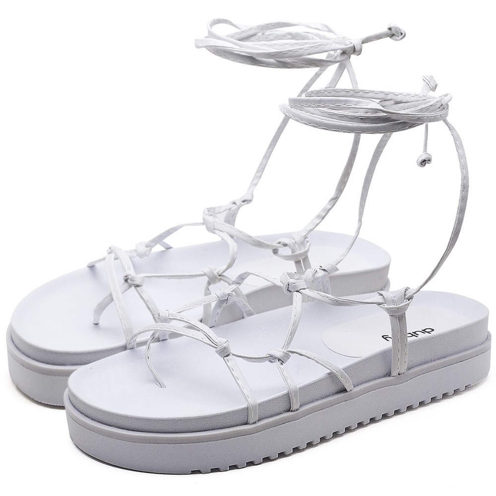 Sandalia Papete Dubuy Feminina Flatform de Amarrar Branca Khalifa 2041FG - Oferta na Shopee