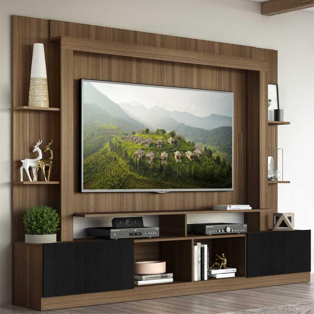 Rack Estante com Painel TV 65" e 2 portas Oslo Multimóveis Madeirado/Preto Rack Estante com Painel TV 65" e 2 portas Oslo Multimóveis Madeirado/Preto - Oferta na Shopee