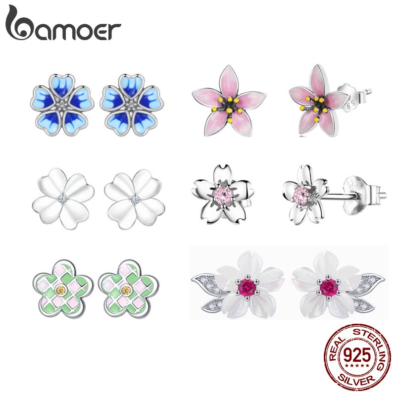 Brincos Bamoer 925 Prata Fresca Flores Padrão Pinos De Orelha Moda Joias Para Mulheres Meninas - Oferta na Shopee