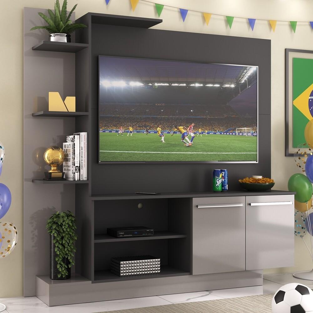 Estante com Painel TV 55" e 2 portas França Multimóveis BR2473 Preto/Lacca Fumê Estante com Painel TV 55" e 2 portas França Multimóveis BR2473 Preto/Lacca Fumê - Oferta na Shopee