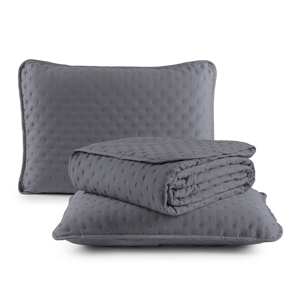 Kit Cobre Leito Colcha Casal 3 Peças Matelado Dots Dupla Face 300 Fios Com Porta Travesseiro - Oferta na Shopee