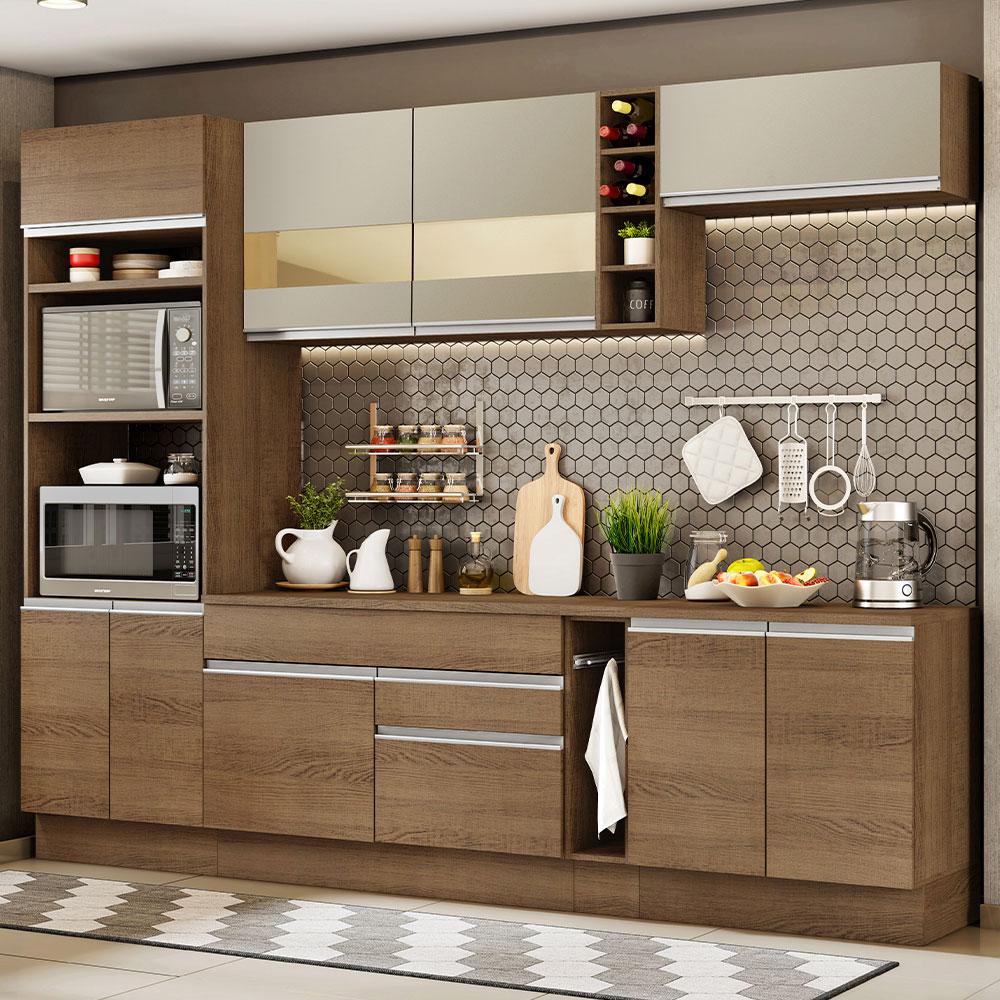 Cozinha Completa Madesa Vicenza com Armário e Balcão + Tampo - Rustic/Rustic/Crema Cozinha Completa Madesa Vicenza com Armário e Balcão + Tampo - Rustic/Rustic/Crema - Oferta na Shopee