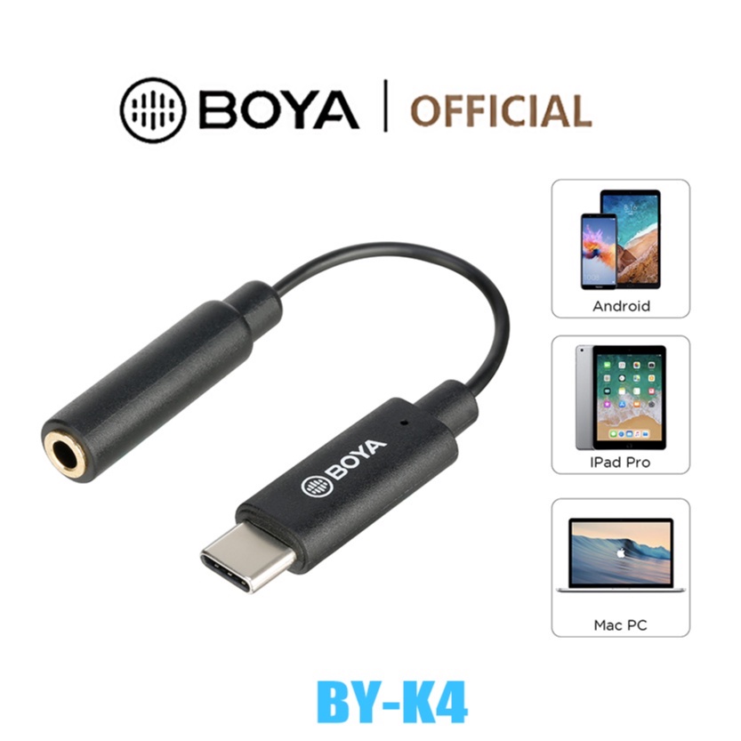 BOYA BY-K4 3.5mm (Fêmea) Para Adaptador De Áudio Tipo C (Macho DJI OSMO Ação 3 Telefones Android Dispositivos USB-Fone De Ouvido Usando - Oferta na Shopee
