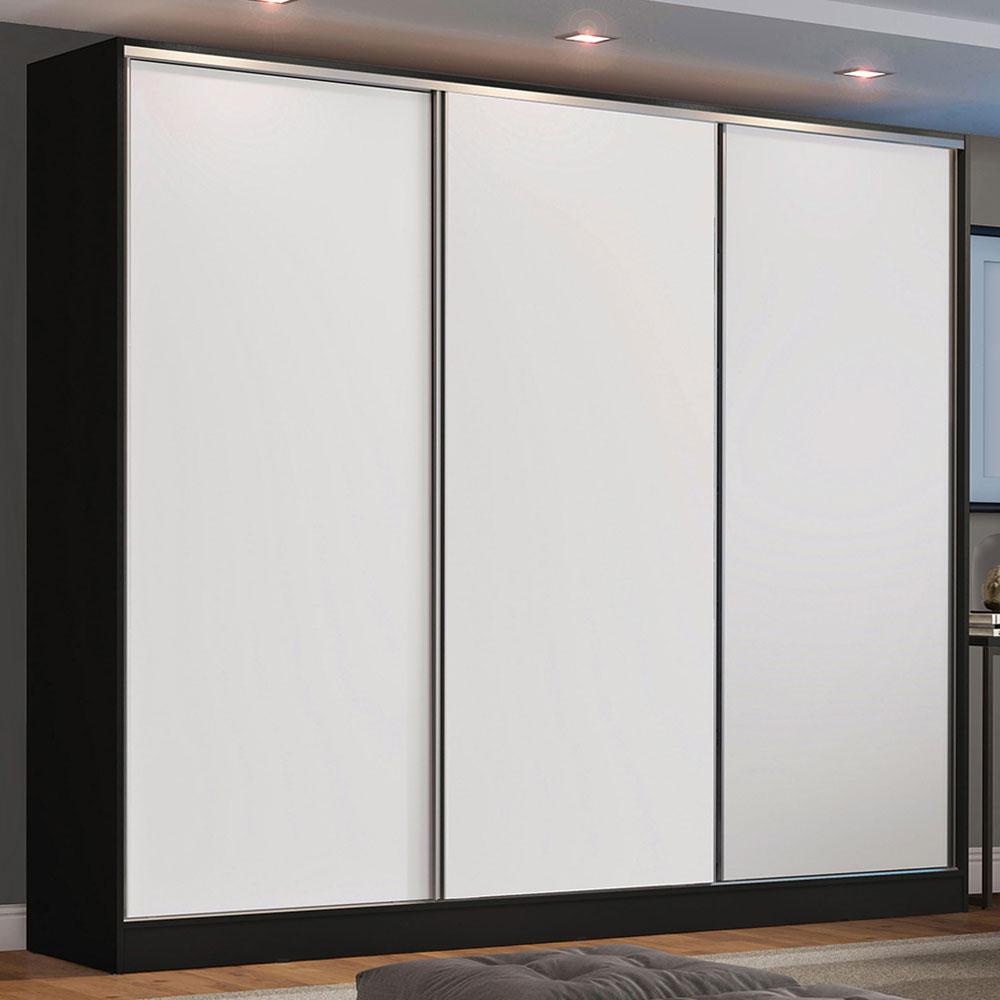 Guarda Roupa Casal 100% MDF Madesa Zurique 3 Portas de Correr - Preto/Branco Guarda Roupa Casal 100% MDF Madesa Zurique 3 Portas de Correr - Preto/Branco - Oferta na Shopee